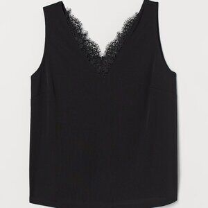 H&M Black Sleeveless Lace Trim Tank Top Camisole Blouse Women’s